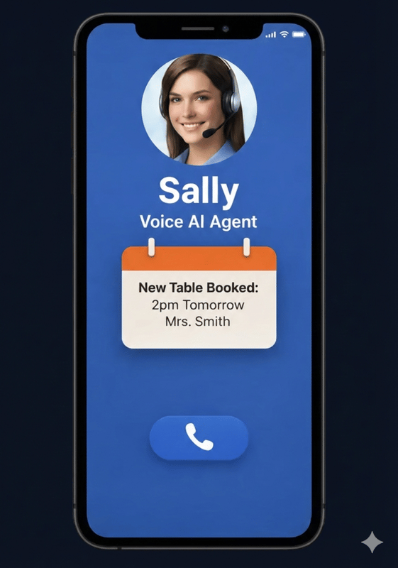 Sally Voice AI Agent showing new table booking notification