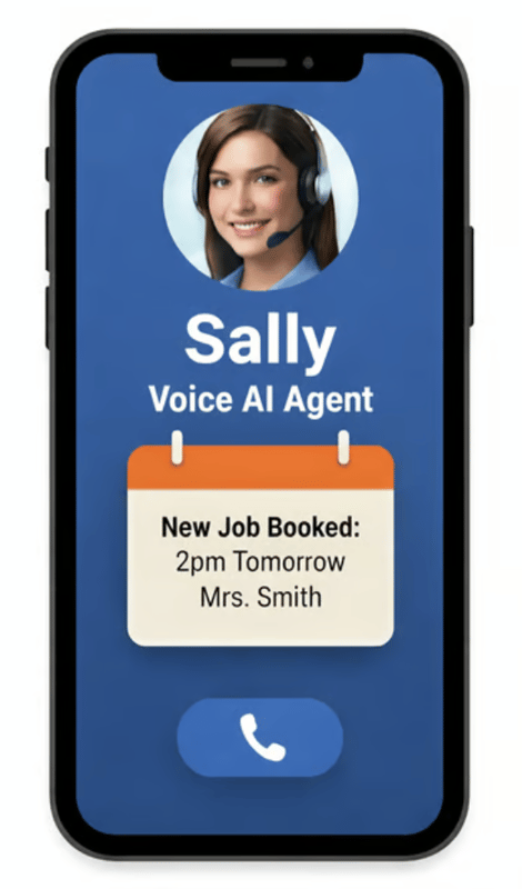 Voice AI agent Sally assisting with plumber booking